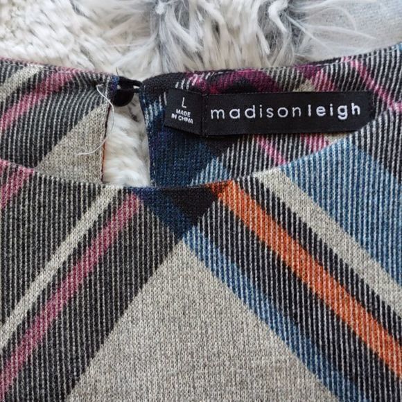 Madison Leigh Plaid Ruffle Shoulder 3/4 Sleeve Swing Dress‎ Sz L - Picture 10 of 12